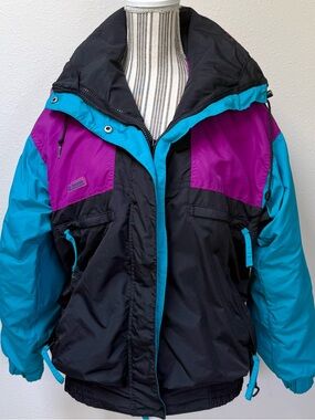 Vintage 90s Columbia Radial Sleeve Ski Jacket Teal Purple Colorblock Women’s S